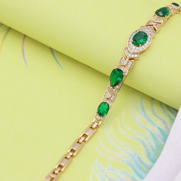 Rose Gold Bracelet with Green Stones, XPBL0678 - Picture 5 of 12